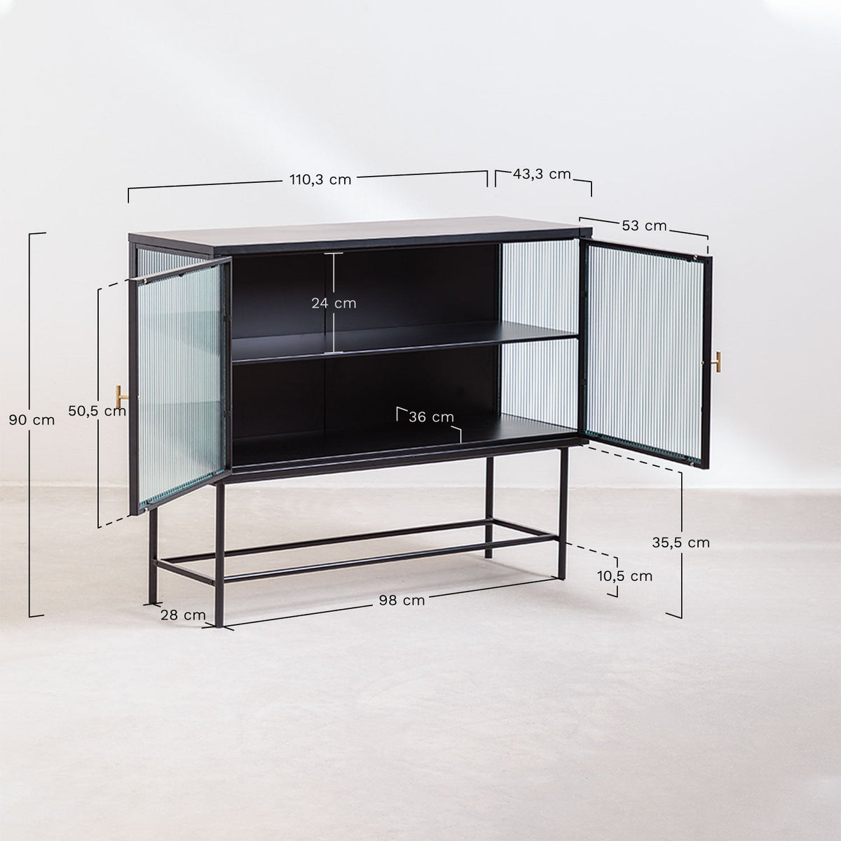 Metal & Vertal Sideboard Glass